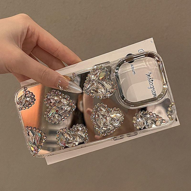 For Apple 17promax Rhinestone Love Phone Case for IPhone15plus Mirror 14 Luxury 13 Women's New Mirror