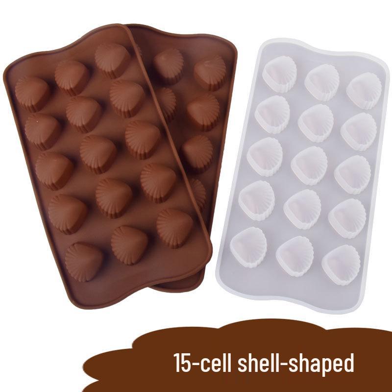 15-cavity Heart-shaped Seashell Silicone Mold for Chocolate, Ice Cubes, Candy, Cake, and Epoxy.