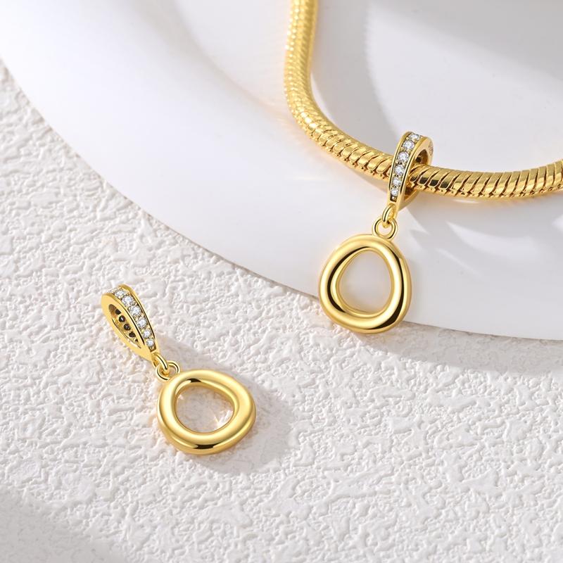 Copper Charms Golden Zircon Alphabet A-Z Beads Pendants Dangles Fit Original Charm Bracelet Women Diy Gift Jewelry