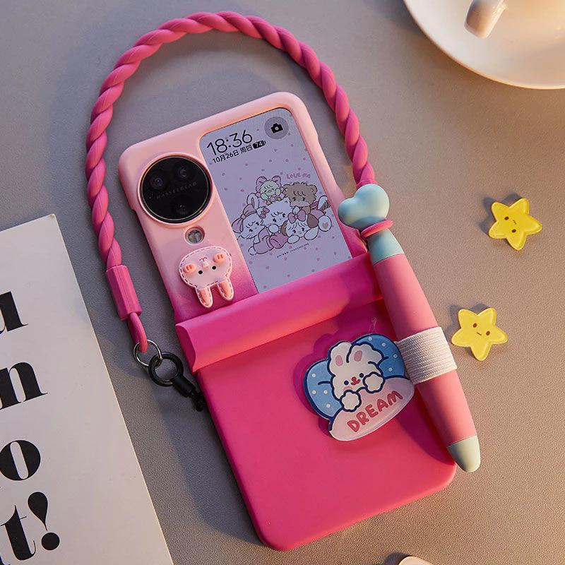 Urocze etui typu flip na telefon Oppo find n2 flip funda para Oppo find n3 flip Etui ze stylusem i smyczą