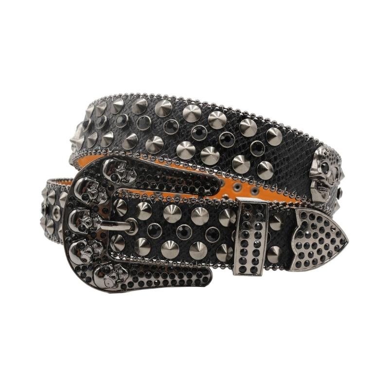 

Elegant Waist Belt Studded Rhinestones Grommet for Street Dance Rivets Belt Livehouse Punk Waist Chain Skull Buckle S чорний