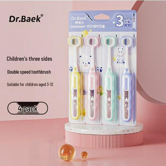 Popular Kids' Soft Bristle Three-Sided Toothbrush, Ages 3-12, Adorable Cartoon Giraffe Design