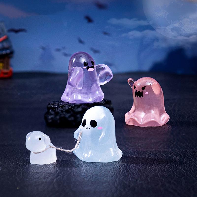 10Pcs Glowing Ghosts For Halloween Resin Decorations,Glow At Night Ghost Elf Ornament Micro Landscape Home Garden Decor
