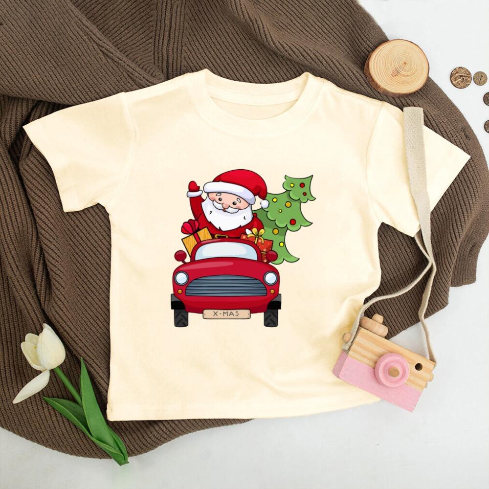 Santa Printed Christmas Kids Shirt Christmas Party Boys Girl Outfit Child Retro Short Sleeve T-shirt Toddler Xmas Holiday Shirts