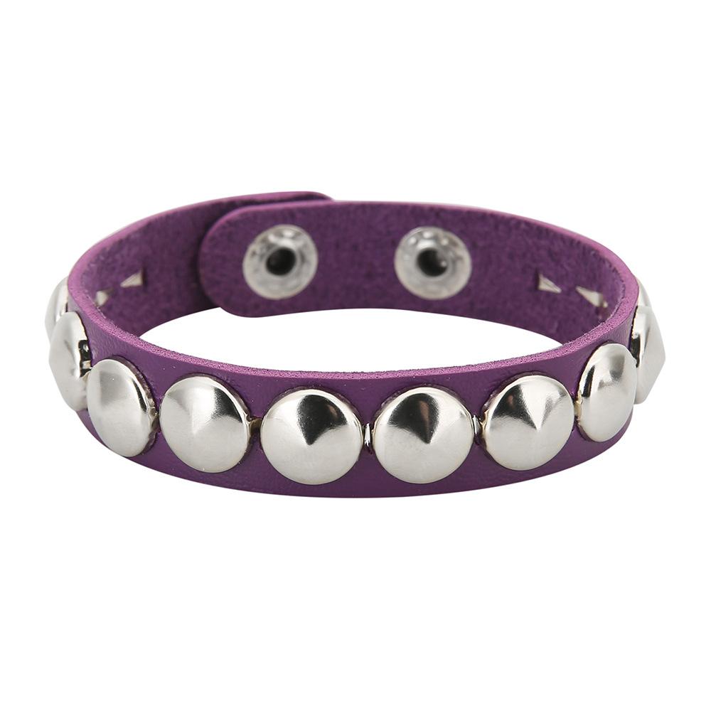 Punk Round Dome Rivet PU Leather Bracelet, Adjustable Stainless Steel Snap Wrist Cuff Unisex Gothic Rock Wristband