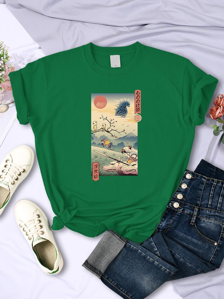 

Wolf Princess Ukiyo Japan Style Female Short Sleeve Hip Hop Breathable T Shirts Casual Summer Tops Street Soft Womens Clothing 4XL