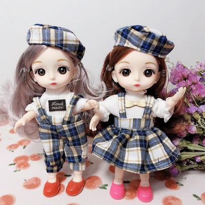 BJD 16cm 6-Inch Dress-Up Doll with Denim Wedding Dress OB11 Clothing Set