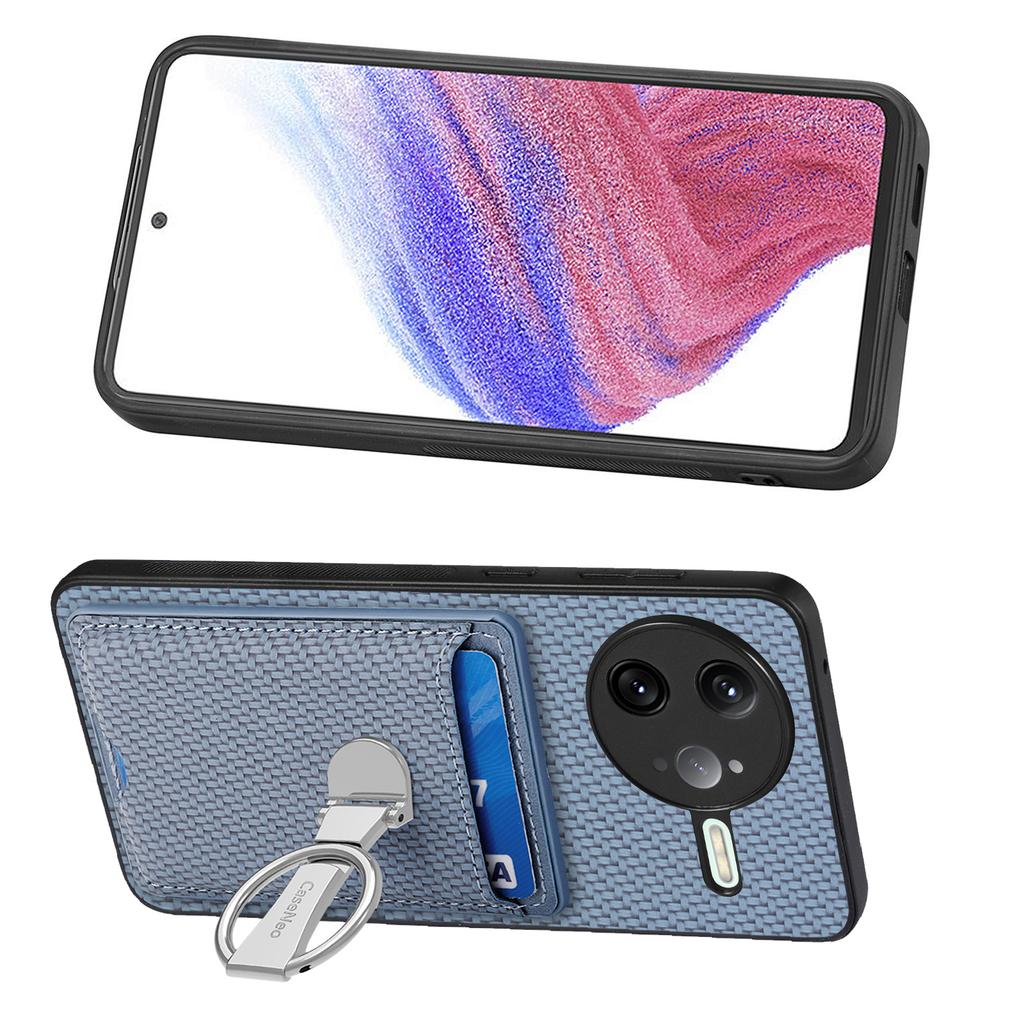 Für Xiaomi Poco F7 Ultra 5G/Xiaomi Redmi K80 Pro 5G Leder Handy-Rückseite mit Ständer und Kartenfächern Carbonfaser-Textur
