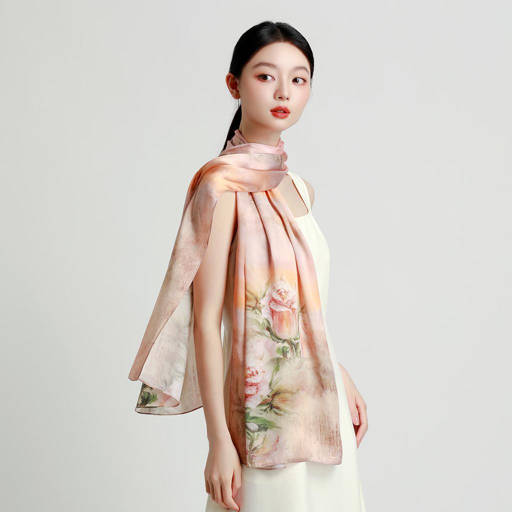 [Festival Gift] 100% Mulberry Silk Fashion Striped Women's Versatile Silk Shawl Silk Scarf Square Scarf Collar