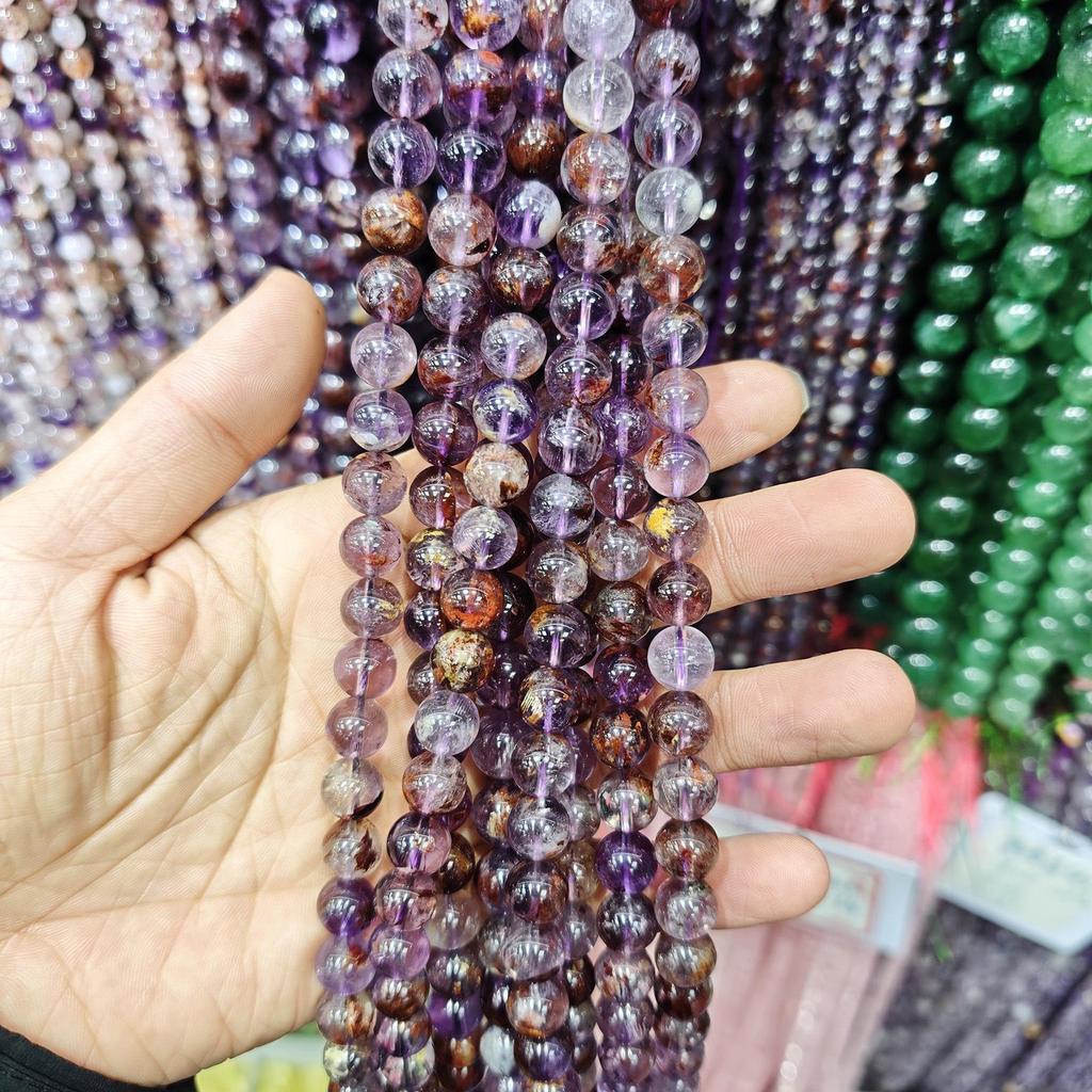 Purple Series Amethyst & Super Seven Crystal Beads: Round, Natural Stone, DIY Jewelry Accessories