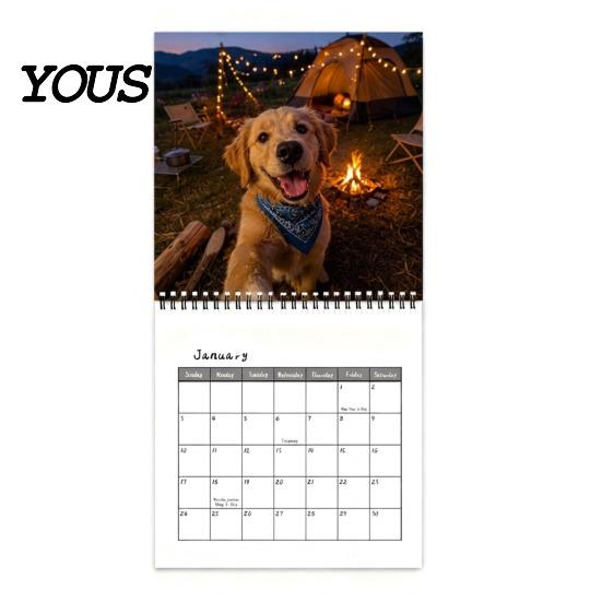 Cute Animal Theme Calendar 2027 Adventure Dog Wall Calendar, 12-Month Puppy Photography Planner with Planning for Owners Spiral Binding, Thick