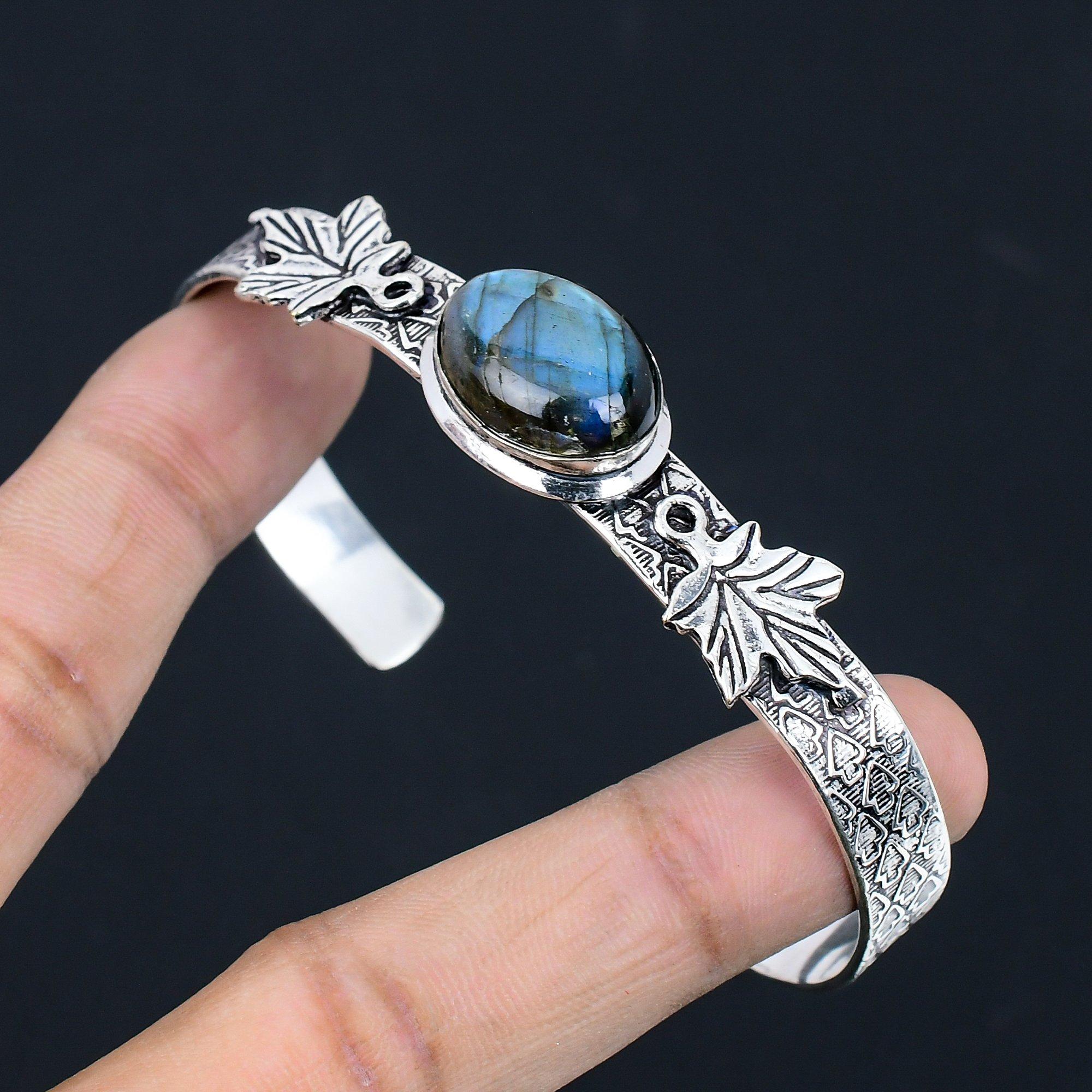 

Friendship Day Sale Oval Labradorite Stone Sterling Silver New Artisan Bangle Adjustable