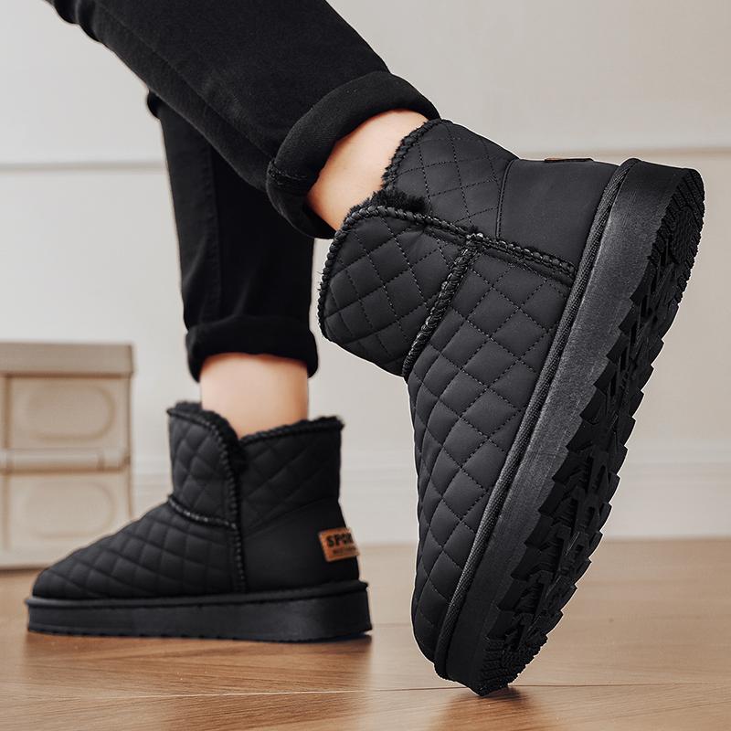 Leather Snow Boots Men's High Top Thermal Fleece Lined Winter Shoes Anti-Slip Cold Weather Boots Outdoor Cotton Casual Shoes