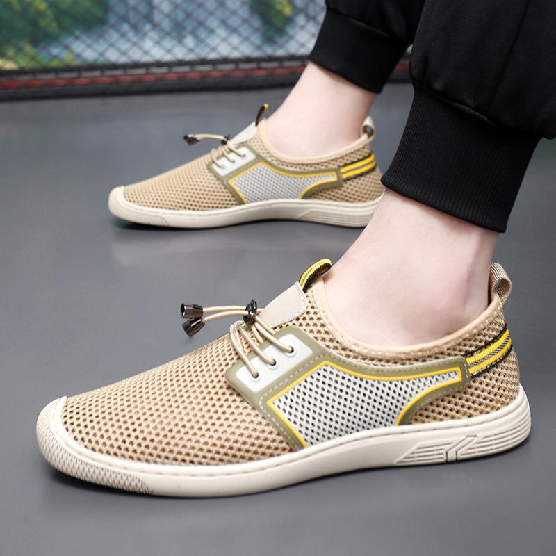 Men'S Fly-Woven Shoes Breathable And Lightweight Outdoor Soft-Soled Sneakers Trendy And Hole Running Shoes