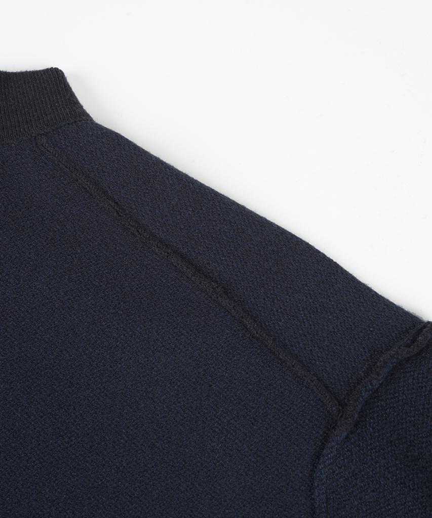 BIRBANTE Soft Washable Two-Tone Collared Knit - Dark Navy