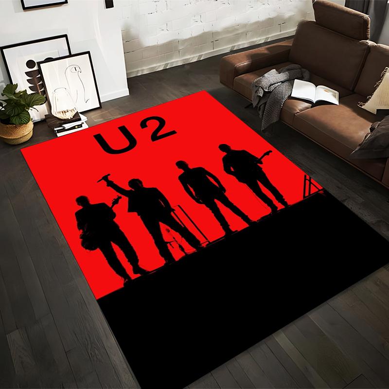 "Silhouette Band Design on Red Background Non-slip rug suitable for living room and bedroom sofas"