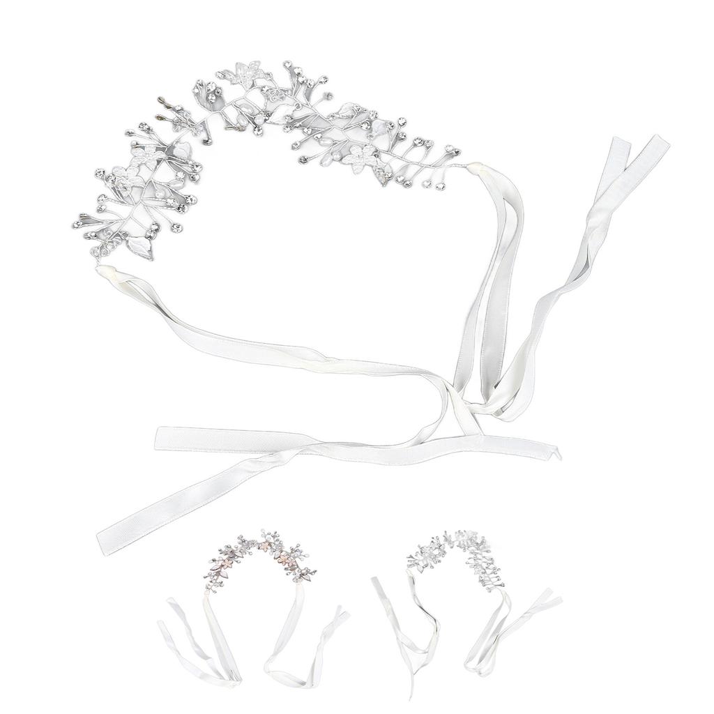 Bridal Crystal Headband Exquisite Flower Leaf Design Soft Ribbon Headpiece for Wedding Birthday Part