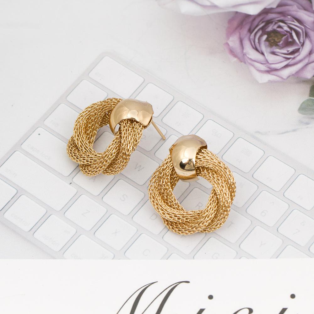 Vintage Metallic Twisted weaving Round Circle Dangle Earrings New Fashion Wedding Party Drop Earrings for Woman Jewelry