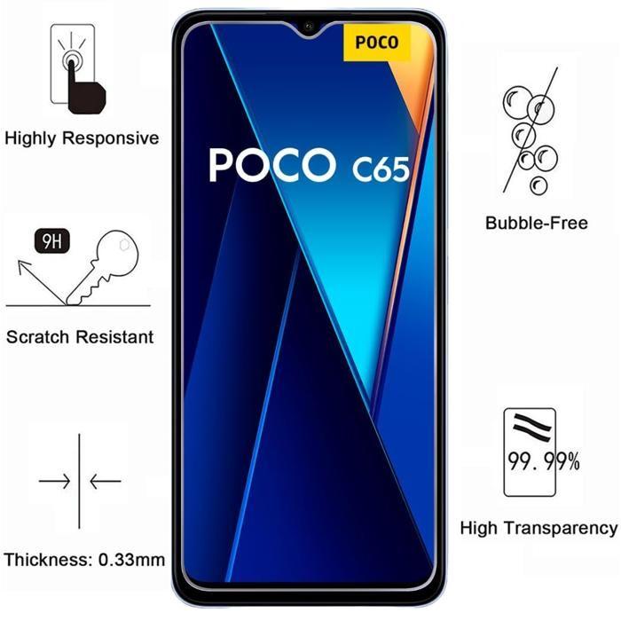 Protective Case - Phonillico - Xiaomi Poco C65 - Soft Silicone - Transparent - 2 Tempered Glass