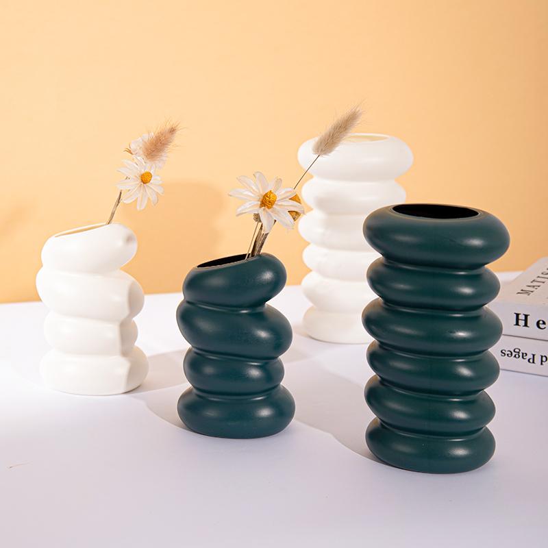 Jarrón de plástico decorativo con forma de flor nórdica para plantas, adorno estético para escritorio, decoración para sala de estar