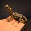 Antique Bronze Crocodile Miniature Figurines Vintage Brass Mini Alligator Statue Desk Ornaments Home Feng Shui Decor Crafts