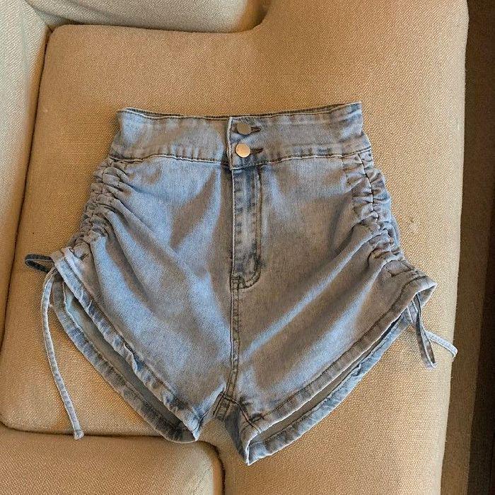 

Spicy Girl High-Waist A-Line Denim Shorts - Summer 2025 Drawstring Design Extra Large світло-синій колір