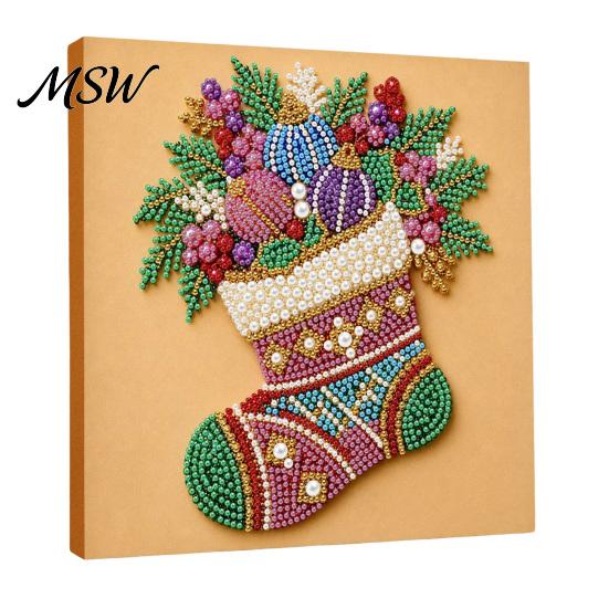 Faux Pearl Painting Kits for Adults Christmas Art Kit, DIY Santa Tree Festive Projects 3D Holiday Wall Decor Craft Kit Adults, Handmade Gift Relaxing