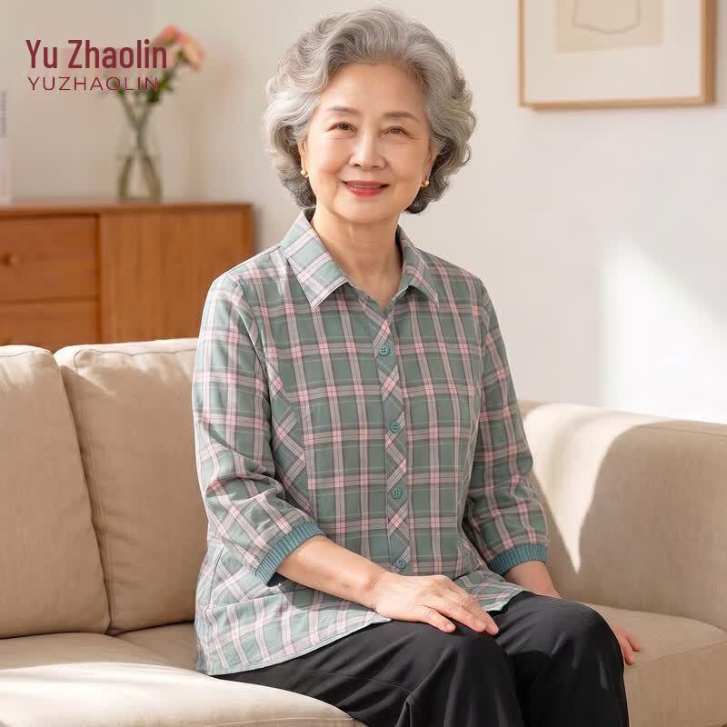 YUZHAOLIN Women s Plaid 100% Cotton Summer Shirt XXL