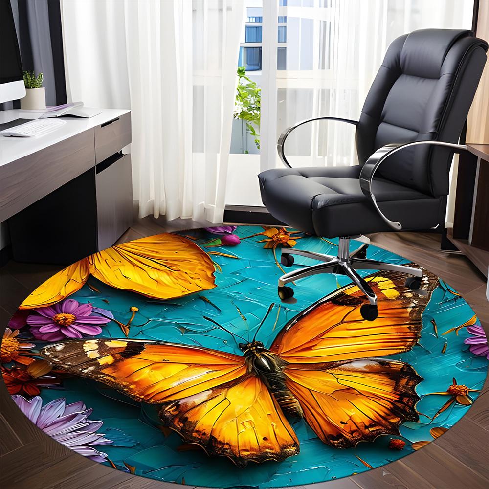 1 Stück Schmetterlingsblumen Büro Runder Teppich, Indoor-Matte Geeignet für Büro, Unter Bürostühlen Schlafzimmer Wohnzimmer Heimdekoration, Raumdeko D074