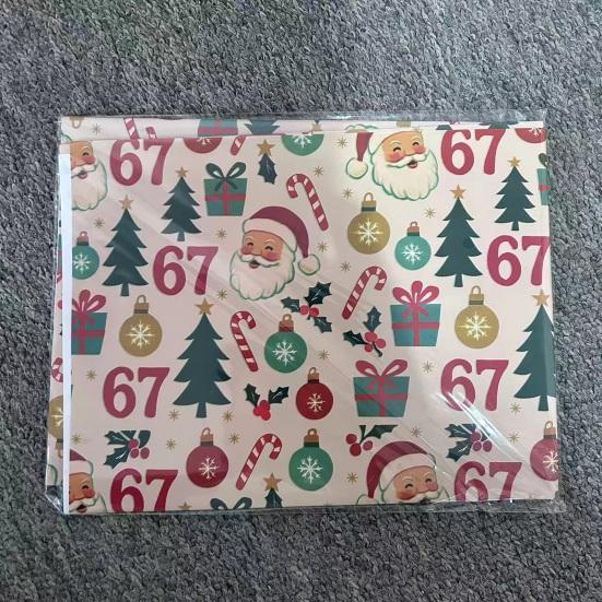 1 Roll Christmas 67 Santa Wrapping Paper Six Seven Meme Gift Box Packaging Paper Tear-Resistant Present Wrap Packing Paper Sheet