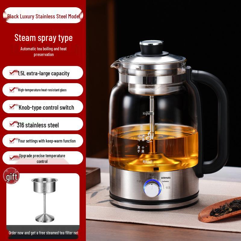 Electric Glass Spray Tea Maker, Large Capacity Steaming Kettle, Black Tea Health Pot