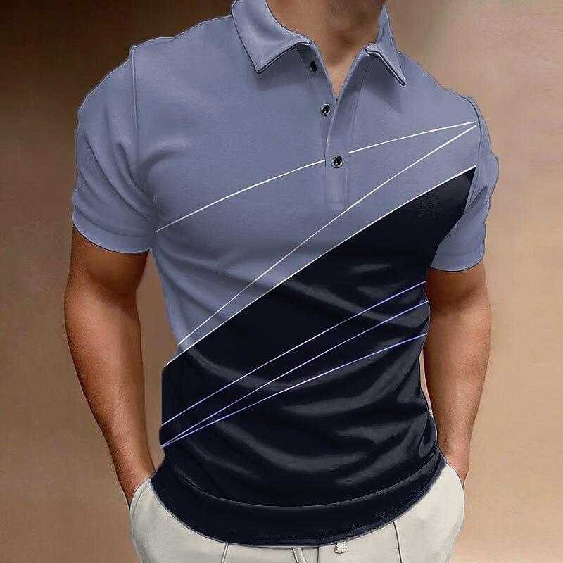 Plain Color Simple Splicing 3D Digital Printing Men's Comfortable Polo Shirt