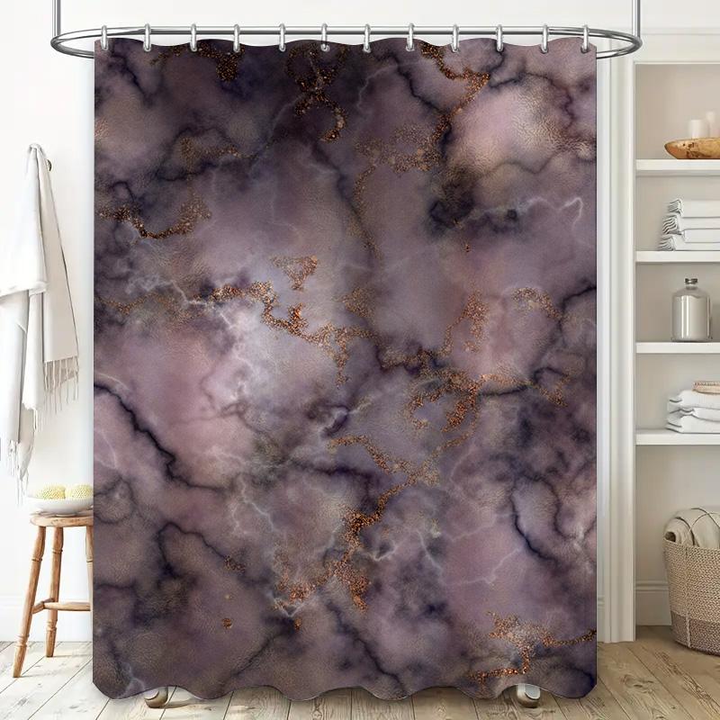 Luxury Marble Shower Curtain Waterproof Bath Decor With Glittering Accents Modern Purple Black Pink Bathroom Accessories 72 X 84