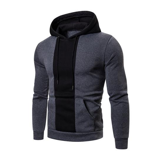 

Мужская толстовка с капюшоном на осень-зиму с цветными блоками, длинными рукавами, большим карманом, с капюшоном в стиле ретро, тонкая свободная повседневная спортивная одежда M серый