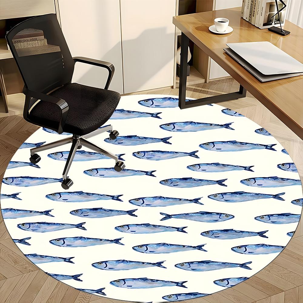 1pc Fish School Office Round Area Rug, Indoor Mat Suitable ForOffice, Under Office Chairs Bedroom Living Room Home Decor, Room Deco 018