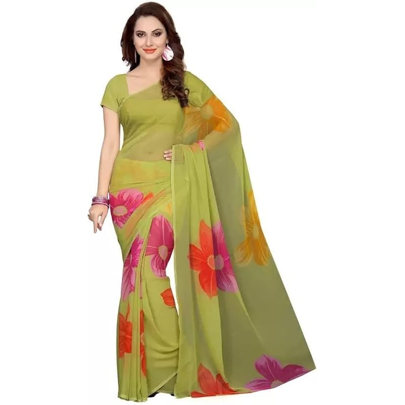 Yashika Kadın Jakarlı Şifon Standart Boy Saree (Uçan Donanma