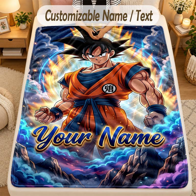 Flannel BlanketDragon Ball Custom Name Text Personalized Soft Warm Throw Blanket Home Decor Gift