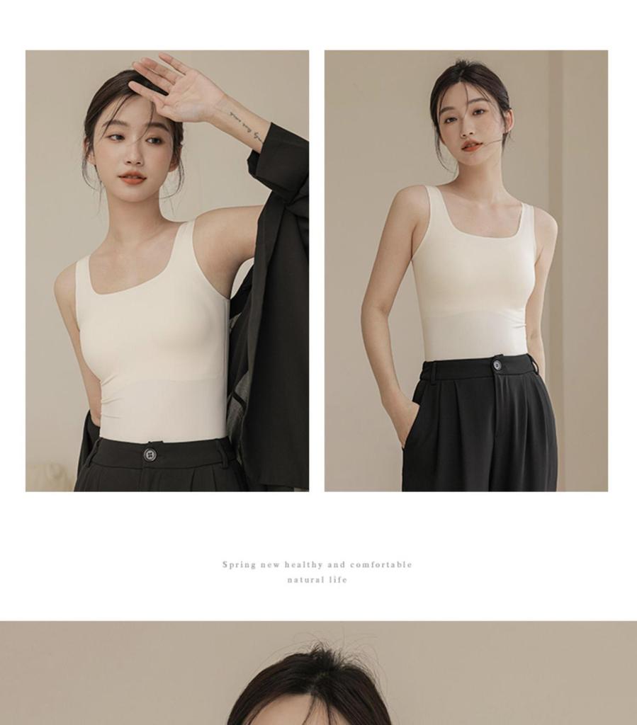 Square Neck Seamless Camisole with Chest Pads: Comfortable, Wide Strap, Fixed Cups, Beautiful Back Design for Women.