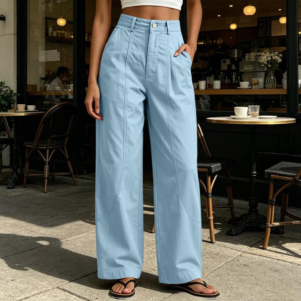 Women's Casual Color Wide Leg Pants Mid Loose Fit for Everyday Wear