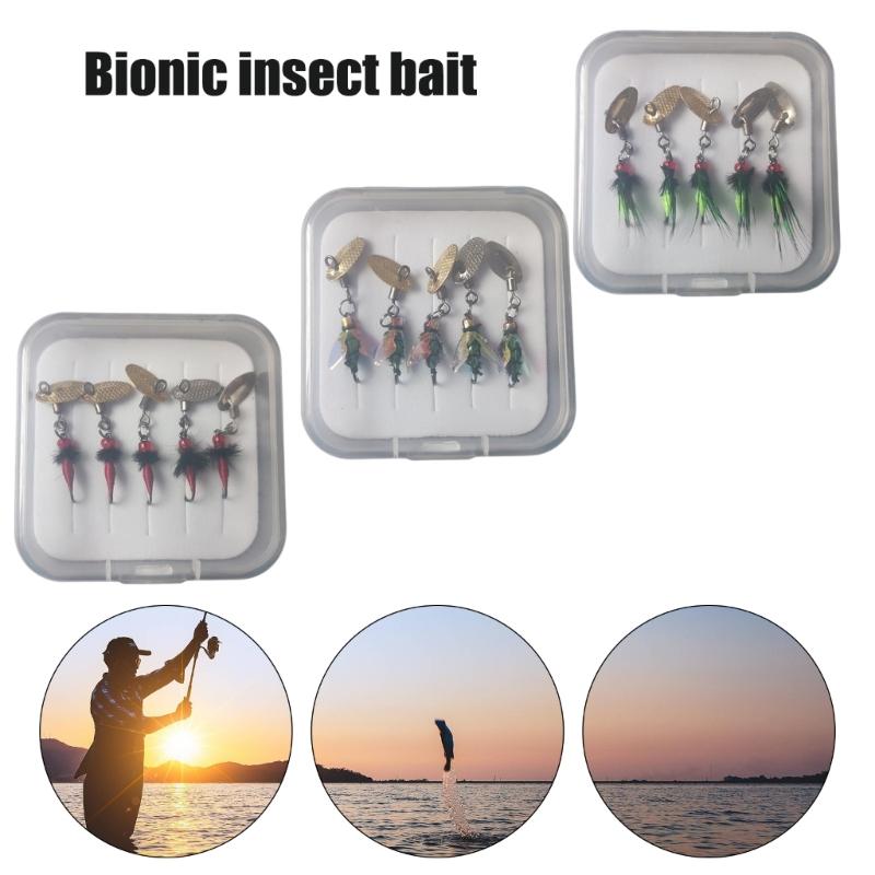 5Pcs Fly Fishing Swimbait Rotating Sequins Lures Insect Flies Fly Fishing Lures with Fish Hook Fishing Accessories