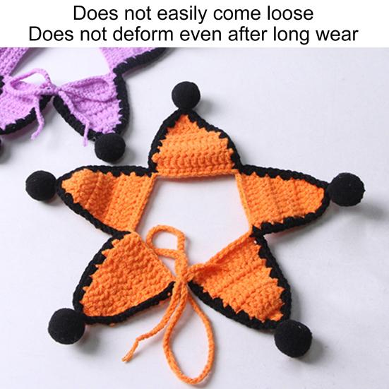 Five-pointed Star Pet Bib Knitted Bib, Handmade Shape Cat Crochet Small Dog with Black Pom-poms for Cats Dogs Halloween Outfit Non-tightening Collar