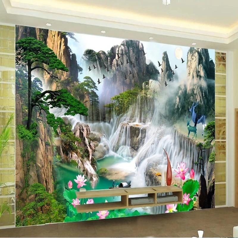 Modern Forest Waterfall Scenery Mural Sunrise Mountain 3d Photo Wallpaper Living Room Bedroom Study Decor Fresco