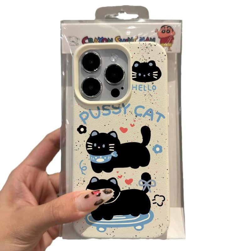 New Lychee Pattern Skateboard Cat Suitable for Apple 16 Mobile Phone Case Iphone15p Protective Case 14p Leather Pattern Soft Shell