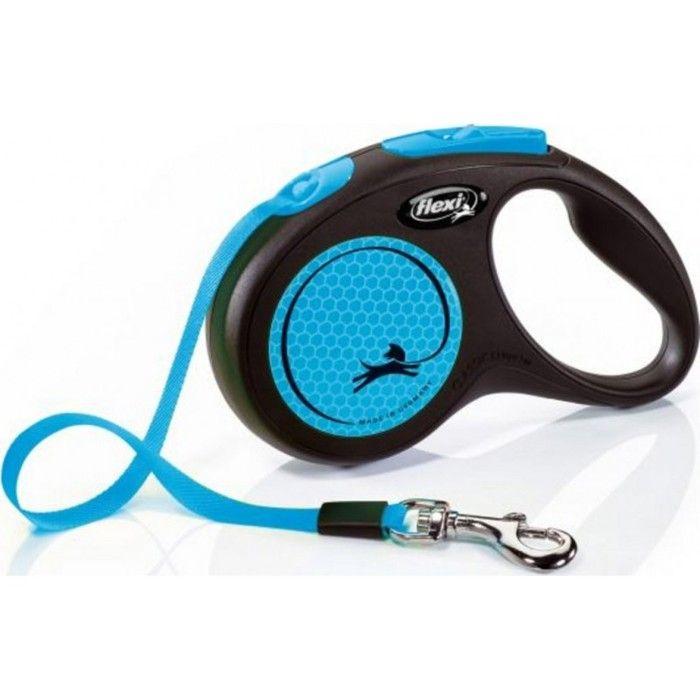 Laisse - Flexi - New Neon S Tape - 5 M - Noir/Bleu - Réfléchissante - Ultra-résistante
