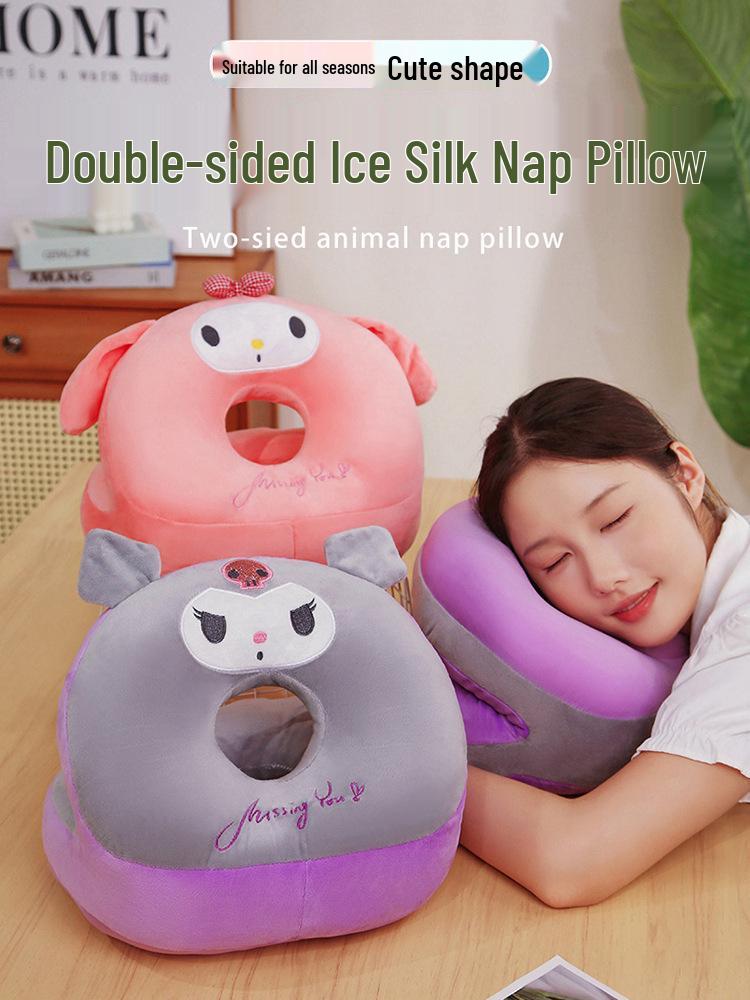 Cartoon Ice Silk Double-Sided Neck and Nap Pillow for Students and Office Use