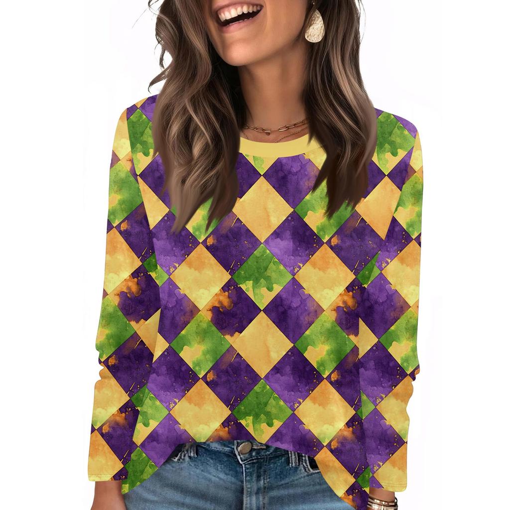 Long Sleeve Shirts For Women Cute Print Graphic Tees Blouses Casual Plus Size Basic Tops Pullover