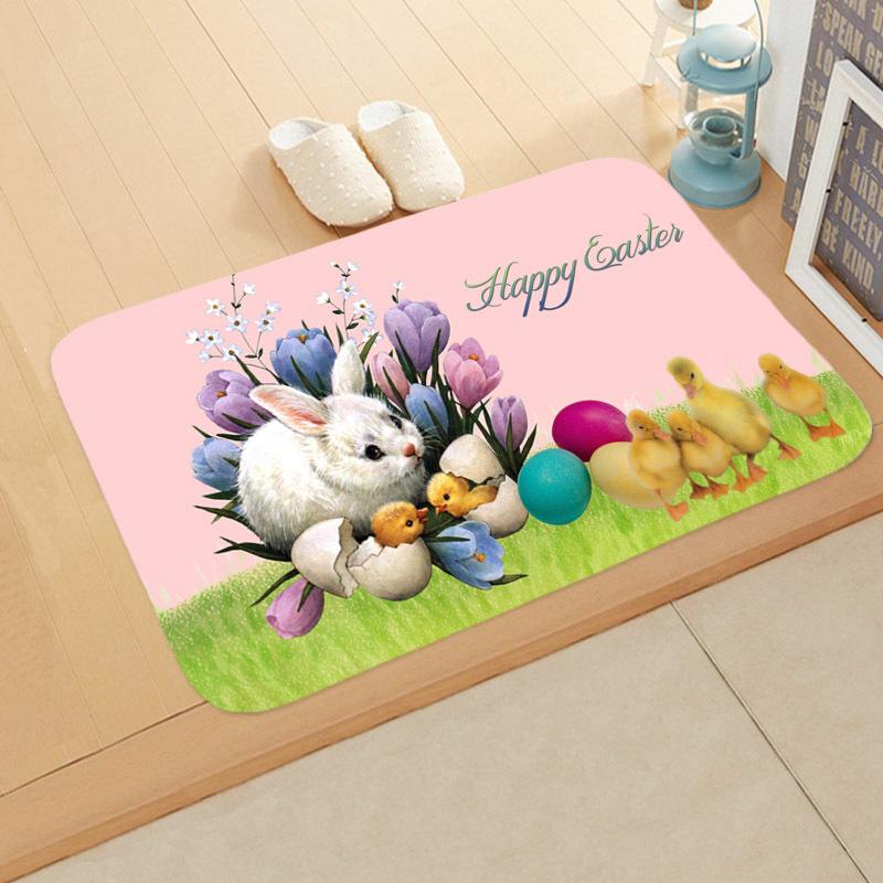 Easter Egg Rabbit Floor Mat Welcome Rugs Bedroom Living Room Entrance Carpet Kitchen Front Door Mat Machine Washable Soft Mats