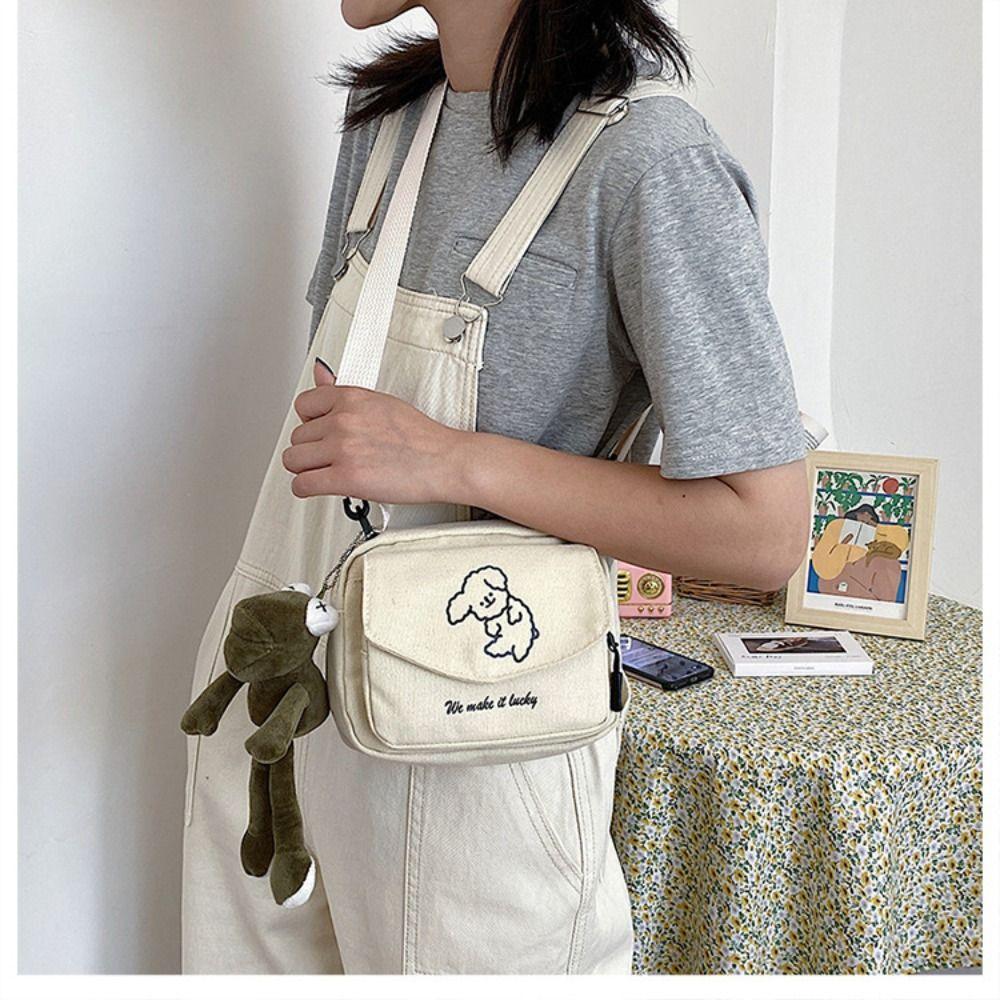 Large Capacity Shoulder Bag Cute Harajuku Style Canvas Underarm Bag Cartoon Handbag Crossbody Bag Women Girls
