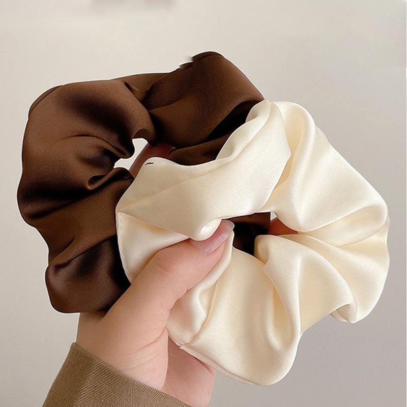 Women Simple Silk Satin Scrunchies Solid Color Big Elastic Rubber Hair Bands Girl Ponytail Holder Hair Ties Rope Gum Accessories
