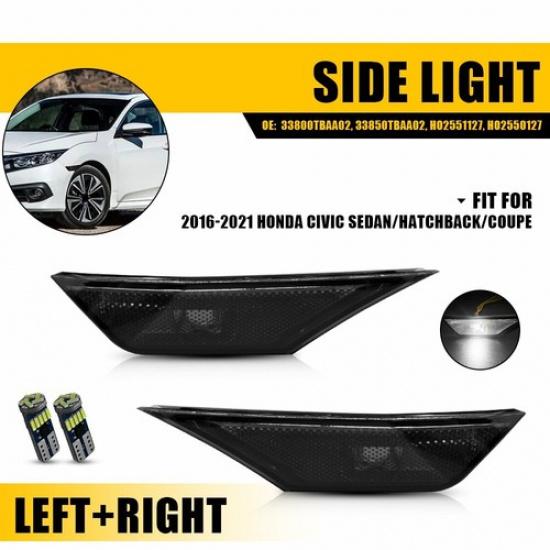 Pair LED Marker Side White Left 2016- Light Fit Right Honda Civic Hatchback